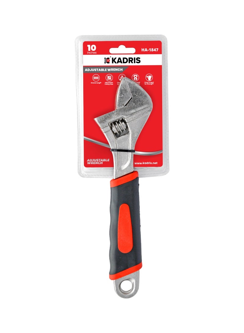 KADRIS 10 Inch Cabon Steel Adjustable Wrench, Extra Wide Jaw Opening, Heat Treated Chrome Plated Drop Forged, Hand Rubber Grip - Image 4