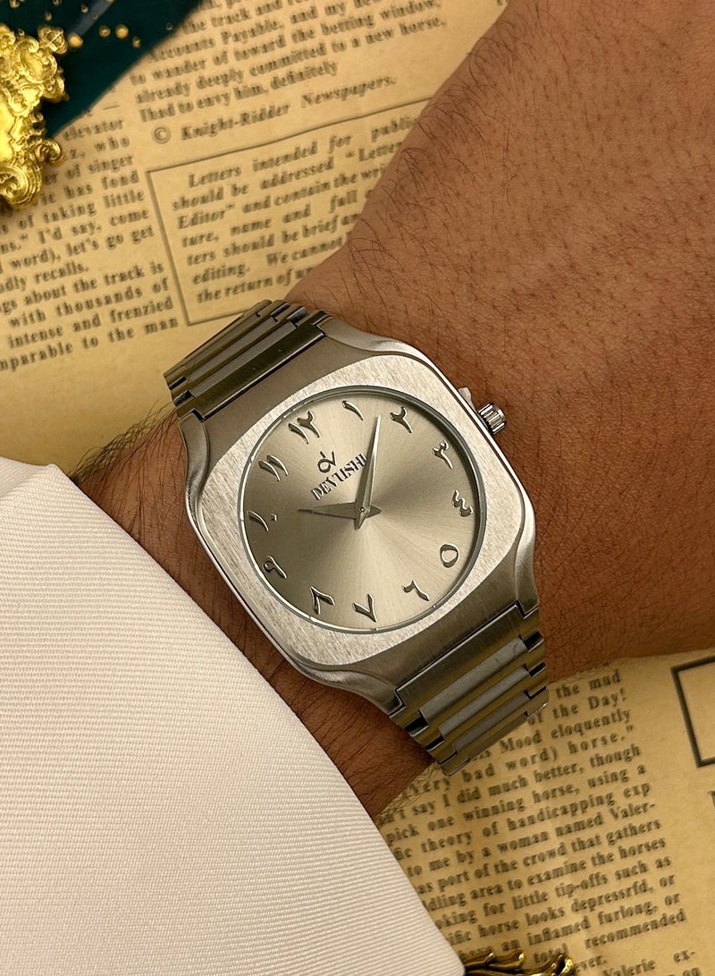 ديفوشي ساعة يد رجالية فاخرة ستانلس ستيل بحروف عربية – وجه كلاسيكي | ديفوشي - Image 1