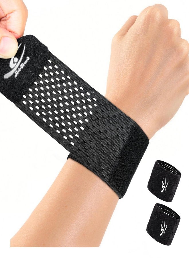 HiRui Wrist Compression Wraps 2-Pack, Wrist Brace Wrist Support for Sports, Mouse Hand, Mother's Hand, Carpal Tunnel Arthritis, Tendonitis - Premium Elastic & Breathable Mesh Fabric, One Size (Black) - Image 1