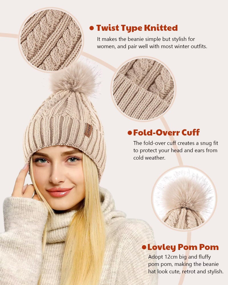 MSDC Satin Lined Beanie for Women with Pom Pom, Warm Womens Winter Hats with Silk Lined, Fashionable Cable Knit Beanie Skull Cap for Cold Weather(Army) - Image 4