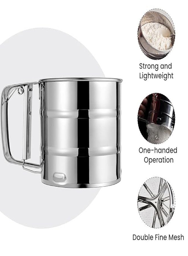 VIDORA Stainless Steel Flour Sifter for Baking Double Layer Fine Mesh Baking Sifter One Hand Press Crank for Powdered Sugar Shaker Duster Flour Sieve for Baking Cakes - Image 3