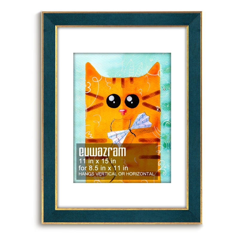 euwazram Suede 11x15 Frame - Single Frame, Christmas Elegant Navy 11 x 15 Poster Frame with Mat for 8.5x11, 11x15 Picture Frames for Artwork, Puzzles, Photos and Movie Posters - Image 1