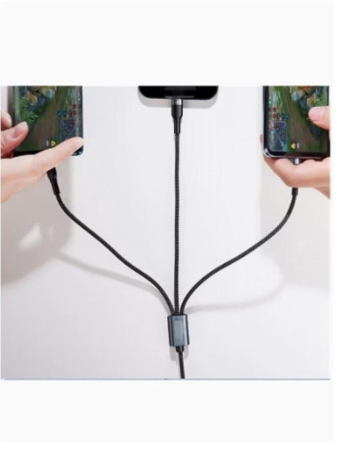 بروماس كابل شحن ونقل بيانات أصلي مغطى بالنايلون 3 في 1 متوافق مع جميع الأجهزة iPhone Huawei Samsung Xiaomi اللون الأسود - Image 3