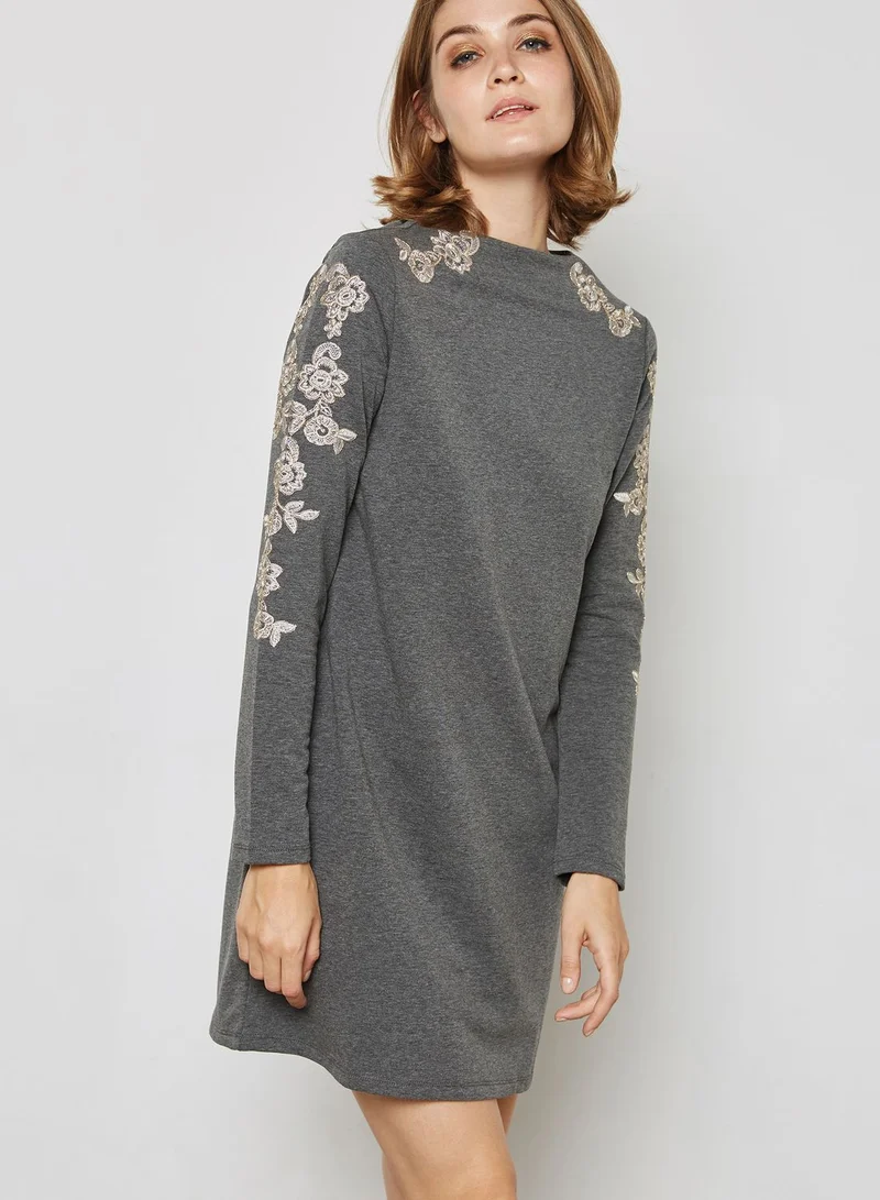 VERO MODA High Neck Embroidered Dress