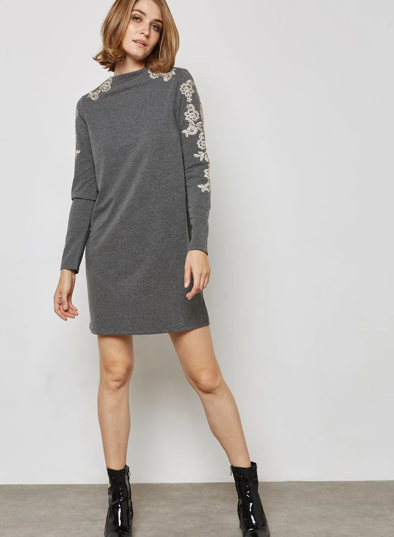 VERO MODA High Neck Embroidered Dress