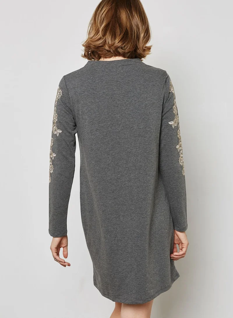 VERO MODA High Neck Embroidered Dress