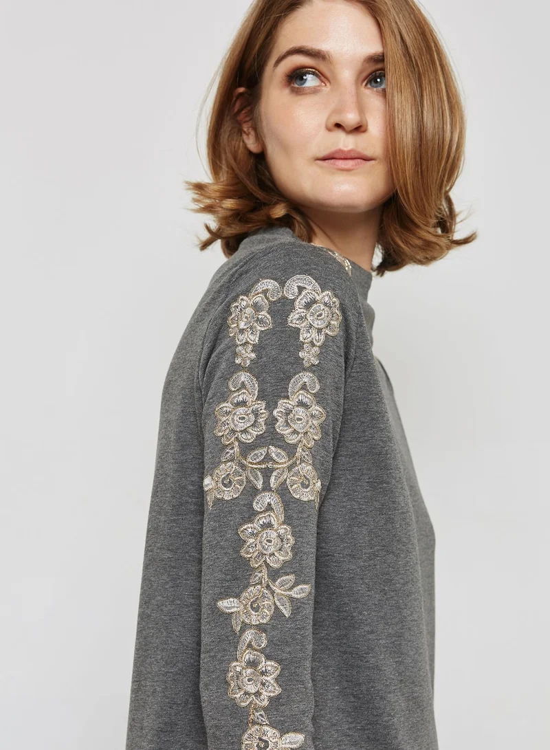 VERO MODA High Neck Embroidered Dress