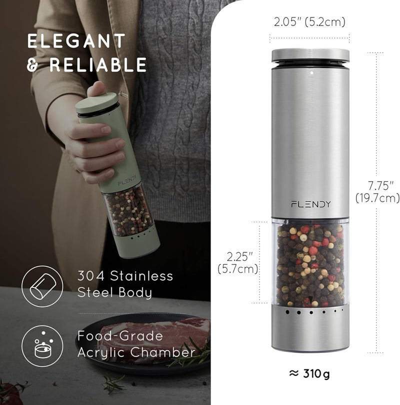 Flendy Electric Salt and Pepper Grinder Set Rechargeable, Automatic Salt and Pepper Grinder Set with Oversized Top Button, Stainless Steel Electric Salt and Pepper Shakers Set - Image 3
