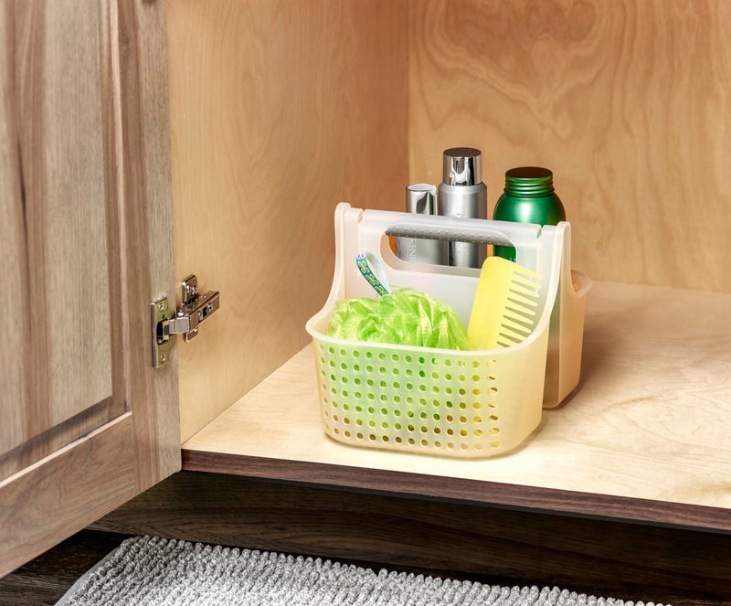Madesmart 2-Compartment Soft Grip Shower Tote for Bathroom Organization, Plastic Storage Shower Caddy Bucket, Small, Frost - Image 3