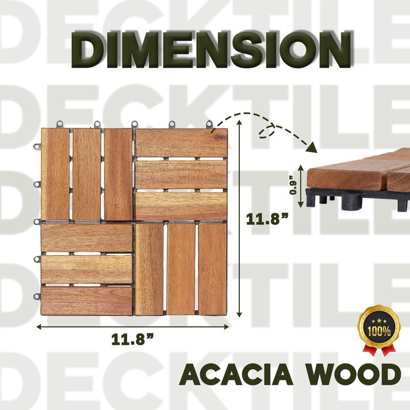 VICTORY RELAX Acacia Wood Decking Tiles 9PCS - Easy Snap Interlocking Deck Tiles for Patio Poolside Balcony Decor - All Weather Waterproof Flooring for Indoor & Outdoor (Round Joints) - Image 3