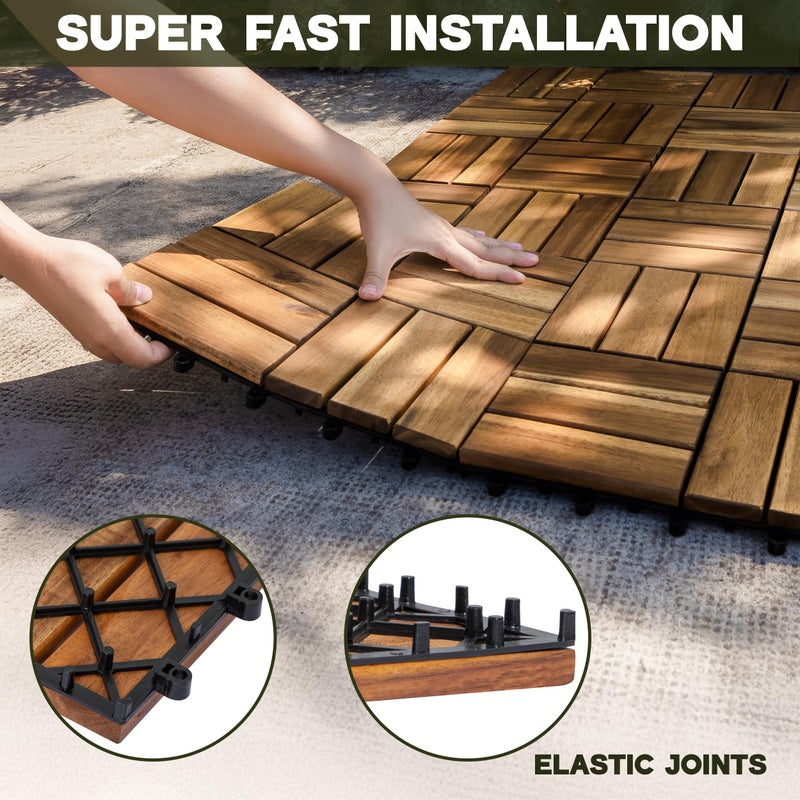 VICTORY RELAX Acacia Wood Decking Tiles 9PCS - Easy Snap Interlocking Deck Tiles for Patio Poolside Balcony Decor - All Weather Waterproof Flooring for Indoor & Outdoor (Round Joints) - Image 5