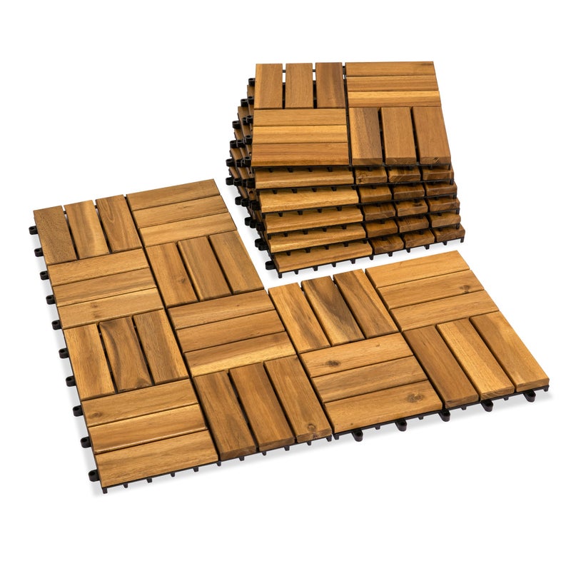 VICTORY RELAX Acacia Wood Decking Tiles 9PCS - Easy Snap Interlocking Deck Tiles for Patio Poolside Balcony Decor - All Weather Waterproof Flooring for Indoor & Outdoor (Round Joints) - Image 1