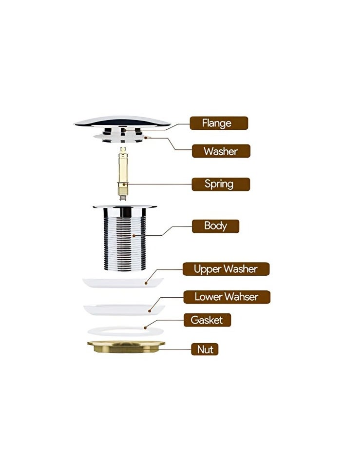 FIRST PRO Basin Sink Waste Unslotted Modern Pop Up Click Clack Nickel Plated Sprung Plug  - Image 2