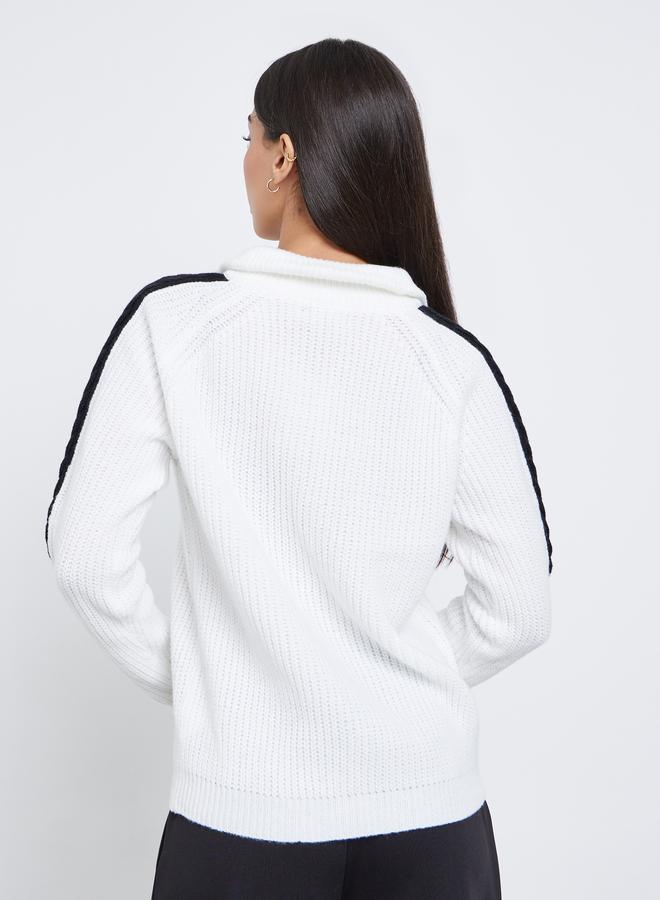 Styli Off White Half-Zip Side Stripe Sweater - Image 4
