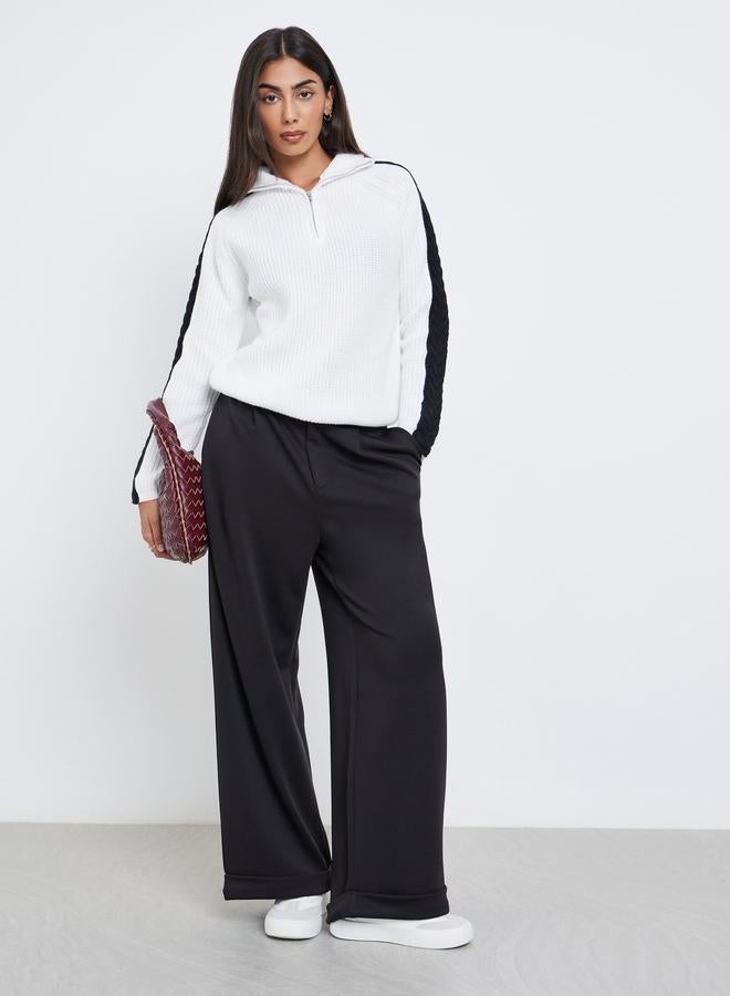 Styli Off White Half-Zip Side Stripe Sweater - Image 2