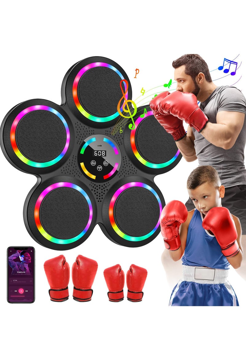 XiuWoo Music Boxing Machine, LED Wall Mounted Music Boxing Punching Bag with 2 Pairs of Gloves, Bluetooth Mode, 9 Speed ​​Modes, 9 Training Modes, Counting Mode, Music Boxing Machine for Adults and Kids  - Image 1