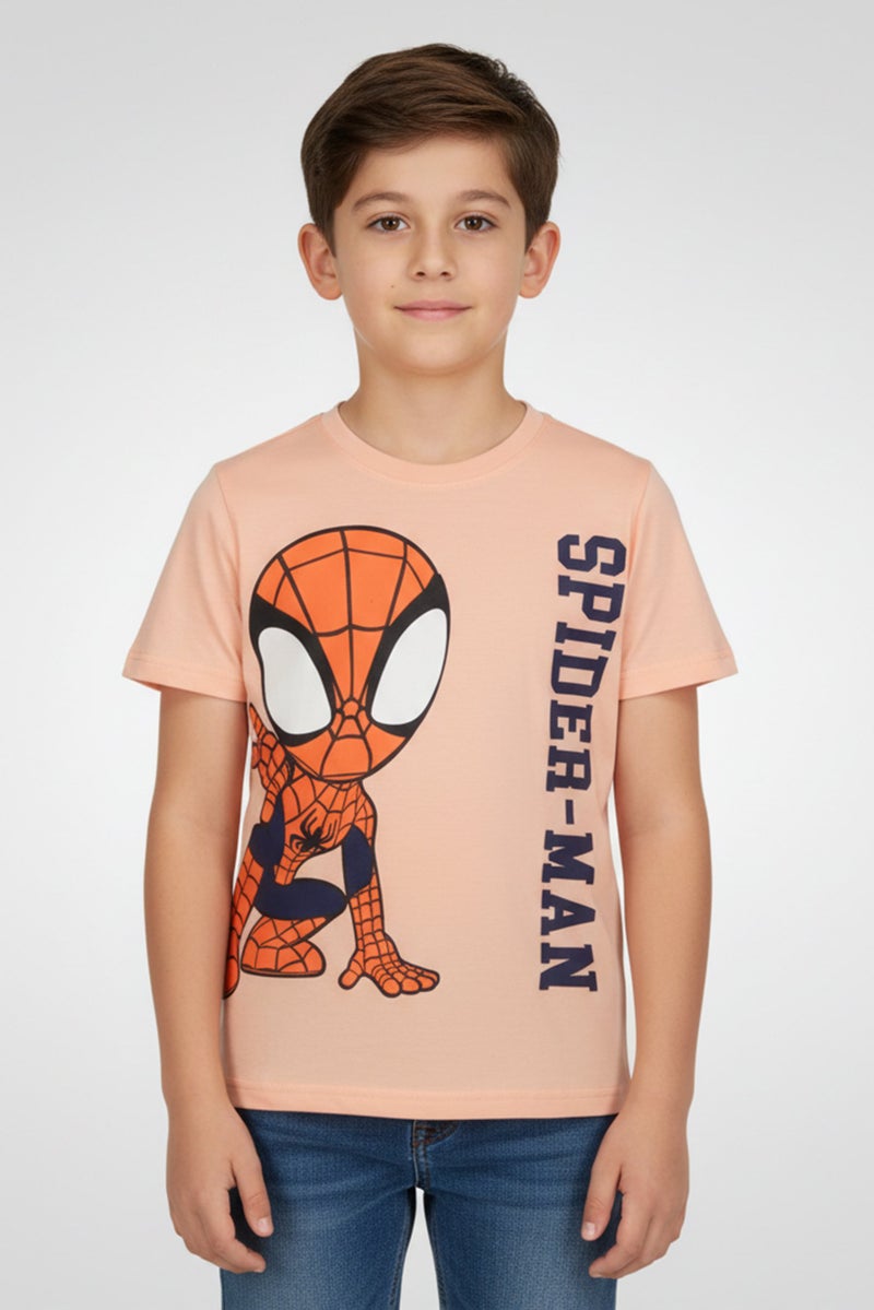 MARVEL Spidey Amazing Friends Kid Boy Crew Neck Short Sleeve Graphic Print T-Shirt, Peach - Image 1