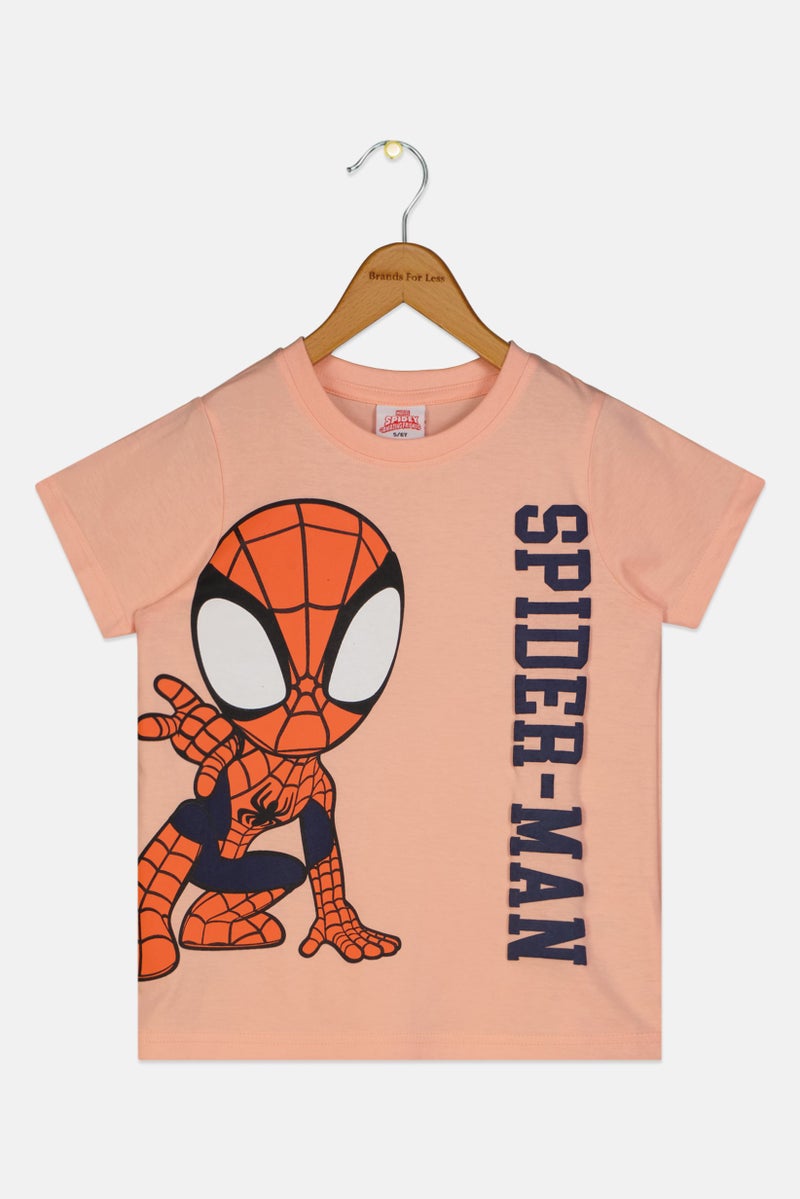 MARVEL Spidey Amazing Friends Kid Boy Crew Neck Short Sleeve Graphic Print T-Shirt, Peach - Image 2