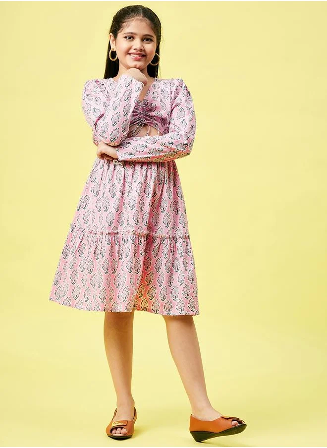 Stylo Bug Stylo Bug Block Printed V Neck Dress with Cut Out Detail