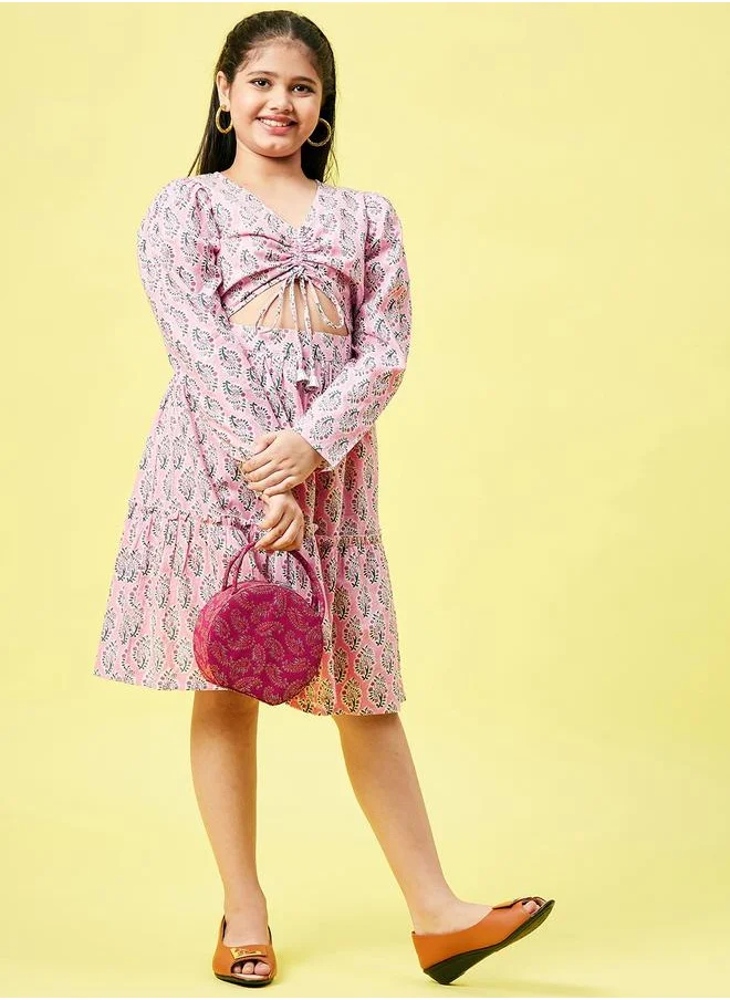 Stylo Bug Stylo Bug Block Printed V Neck Dress with Cut Out Detail