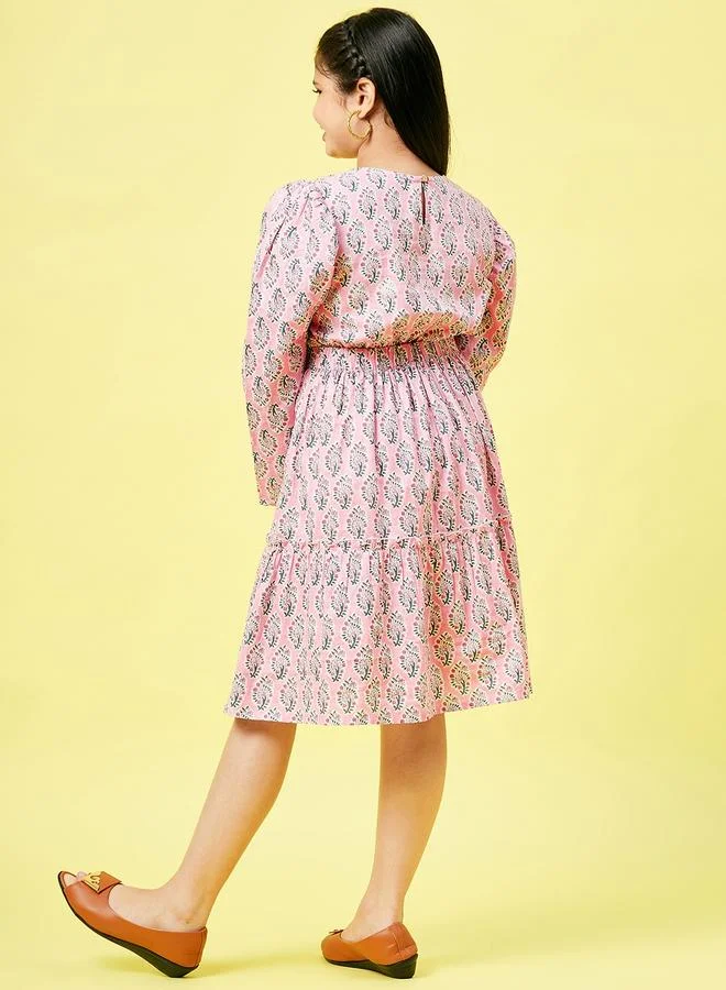 Stylo Bug Stylo Bug Block Printed V Neck Dress with Cut Out Detail