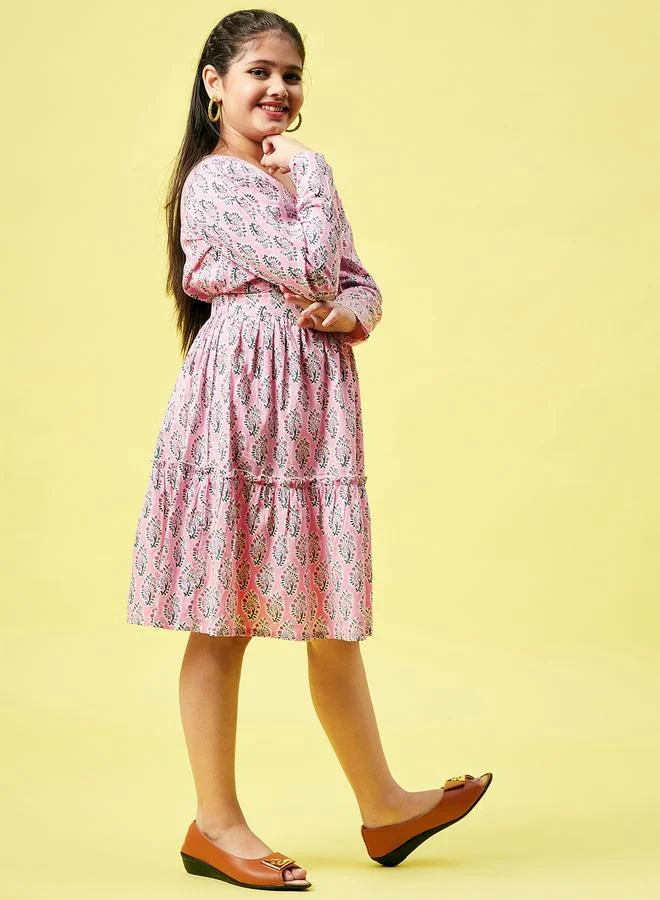 Stylo Bug Stylo Bug Block Printed V Neck Dress with Cut Out Detail