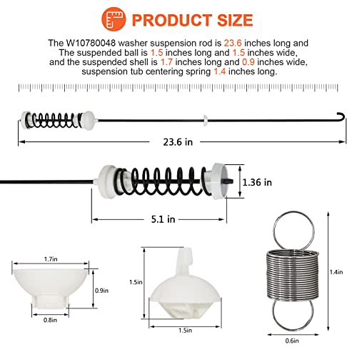 Beaquicy 【2025 UPGRADED】W10780048 Suspension Rods(23.6in) W10400895 Washer Suspension Springs(4pcs) by Beaquicy - Replacement kit for Whirlpool Kenmore and Admiral - Replaces WTW4800XQ2, WTW4800XQ4, RTW4640YQ1 - Image 4