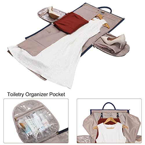 Modoker Women Convertible Leather Garment Bag with Shoulder Strap, PU Leather Garment Duffel Bag Carry on 2 in 1 Hanging Suitcase Suit Travel Bags, Blue - Image 2