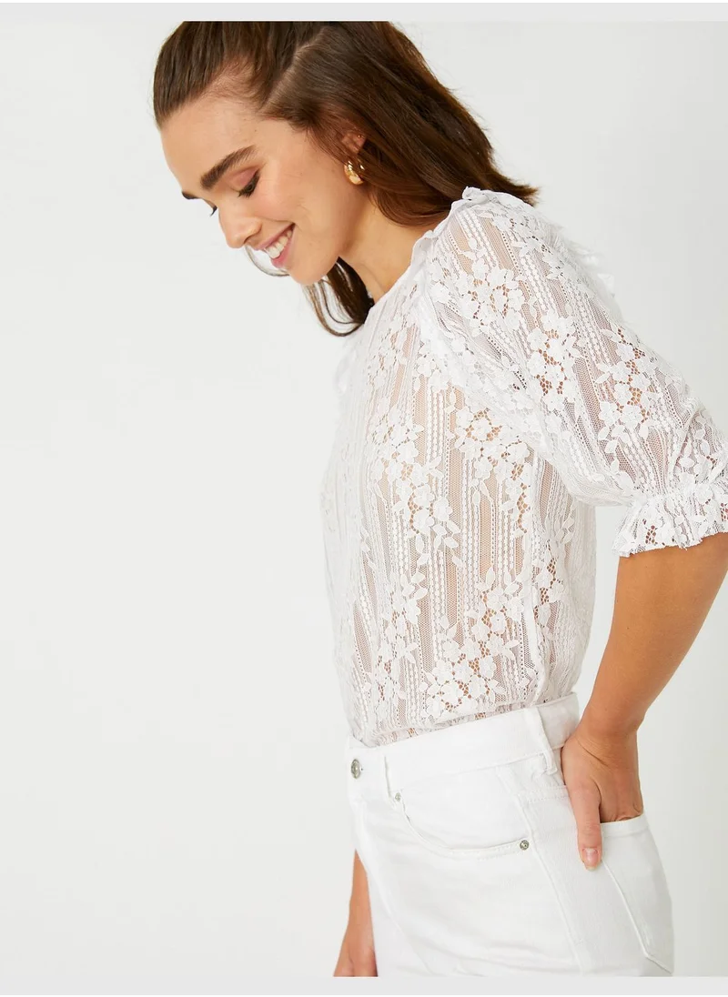 كوتون Lacy Blouse Puff Sleeve