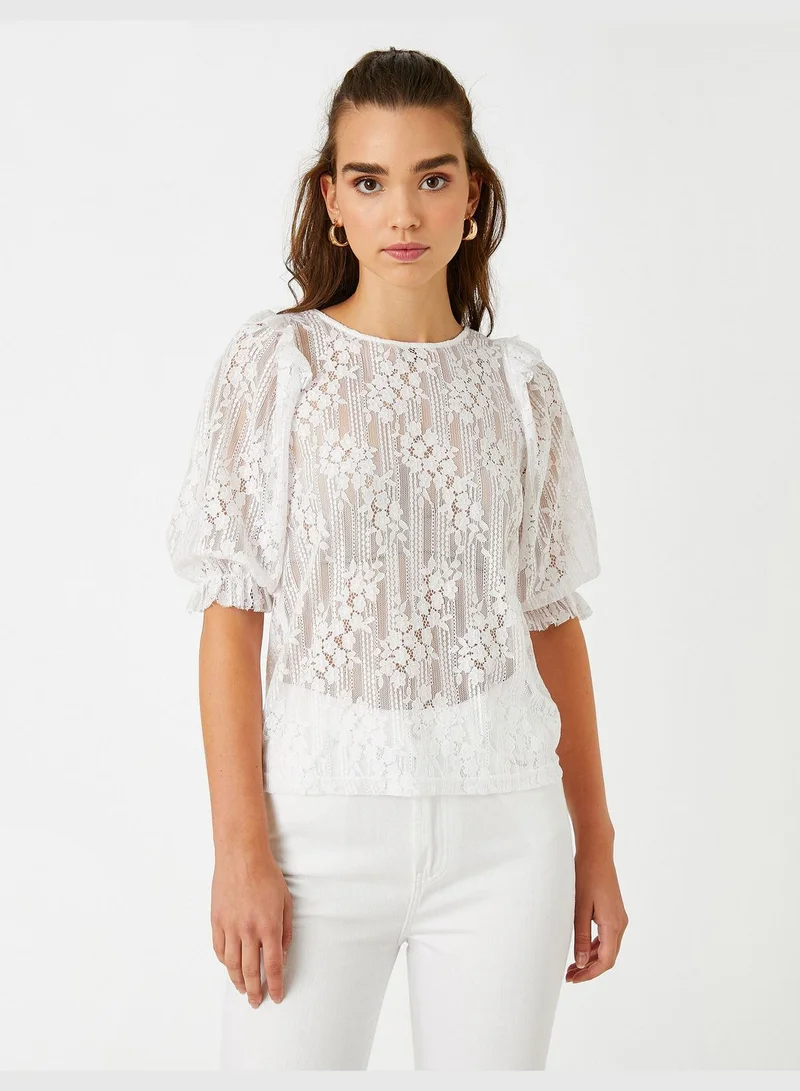 كوتون Lacy Blouse Puff Sleeve