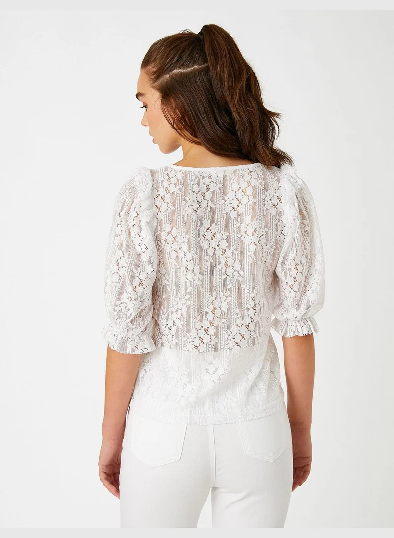كوتون Lacy Blouse Puff Sleeve