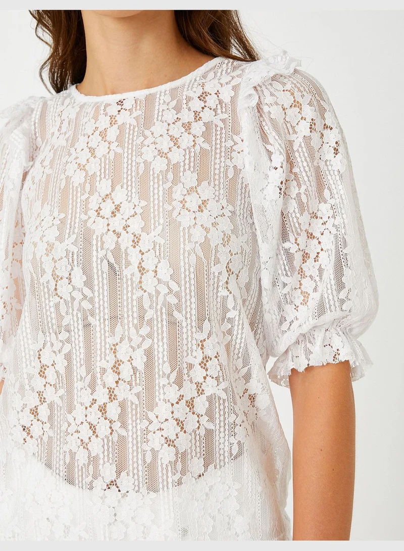 كوتون Lacy Blouse Puff Sleeve