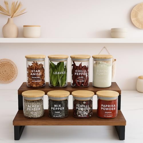 Kundi Rustic Wood Spice Rack Shelf, kitchen organizer rack, rack stand, Kitchen Counter Organiser, Dark Brown (4) (2 Shelves) - Image 2