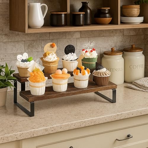 Kundi Rustic Wood Spice Rack Shelf, kitchen organizer rack, rack stand, Kitchen Counter Organiser, Dark Brown (4) (2 Shelves) - Image 5