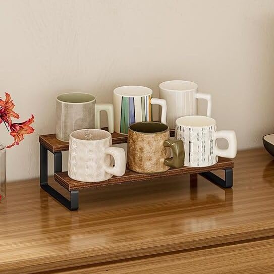 Kundi Rustic Wood Spice Rack Shelf, kitchen organizer rack, rack stand, Kitchen Counter Organiser, Dark Brown (4) (2 Shelves) - Image 4