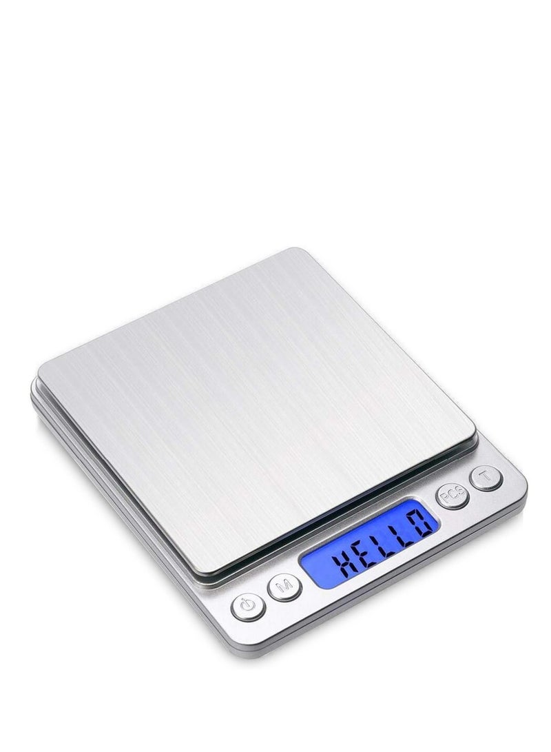 بابونا ميزان قهوة دقيق 0.01 جرام سعة 500 جرام، ميزان مطبخ رقمي عالي الدقة لوزن حبوب ومسحوق القهوة والإسبريسو شاشة LCD مضيئة بطارية AAA*2 فضي - Image 1