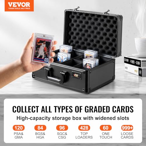 VEVOR 120 PSA Graded Card Storage Box 4 Slots with Coded Lock Foam Dividers Graded Sports Cards Holder Carrying Case for 84 BGS Cards 96 SGC Cards 428 Top Loaders or 999 Loose Cards - Image 5