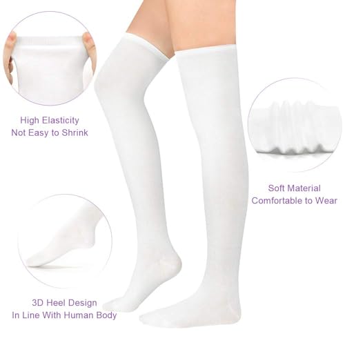 Zando Womens Thigh High Socks Over Knee Tube Stocking Socks Cotton High Leg Warmers Warm Cosplay Legging Sock 1 Pair White One Size - Image 2
