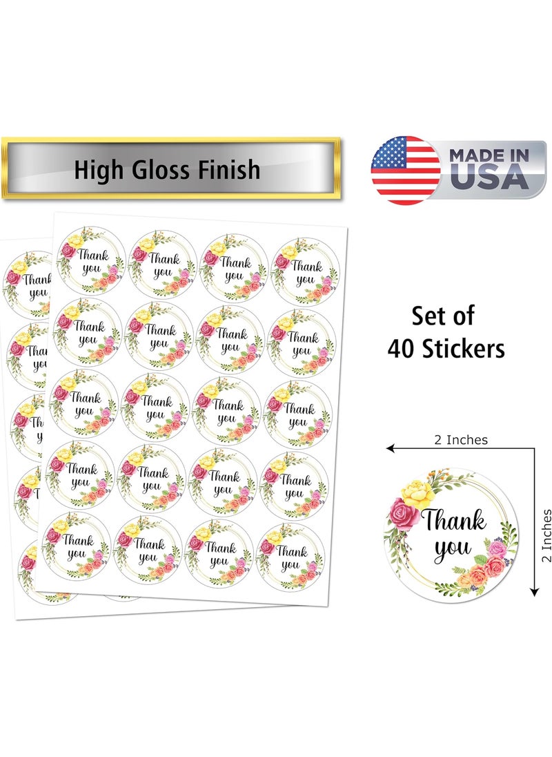 RokAPary 40 Floral Thank You Stickers 2 Inch Big Round Glossy Labels Great for Weddings Bridal Shower Engagement Party Party Favors Dcor Tags Supplies Made in USA  - Image 2