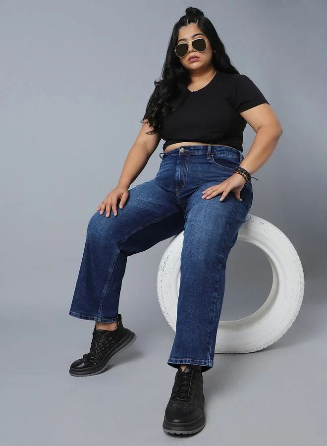 HIGH STAR Plus High Rise Jeans with Button Closure by Styli