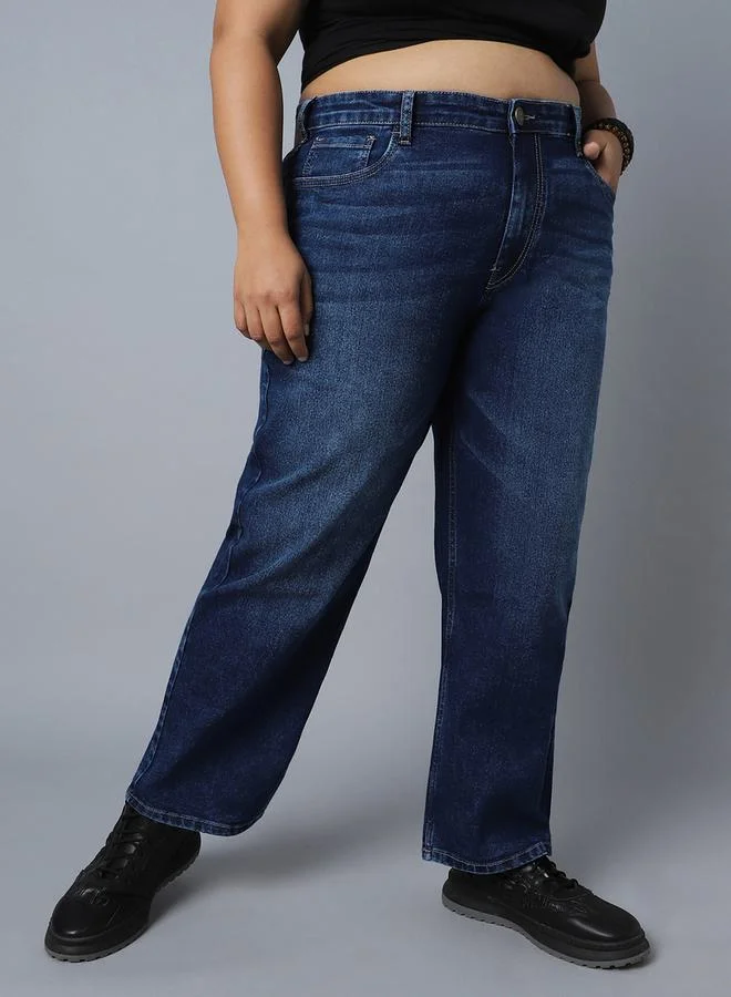 HIGH STAR Plus High Rise Jeans with Button Closure by Styli
