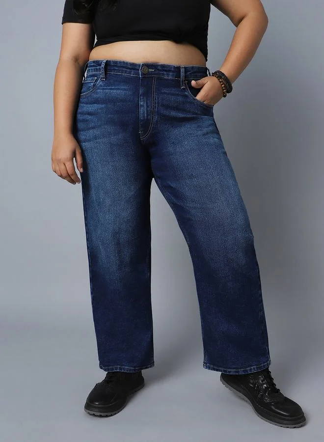 HIGH STAR Plus High Rise Jeans with Button Closure by Styli