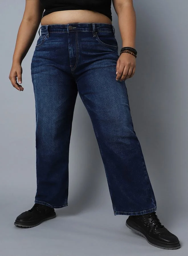HIGH STAR Plus High Rise Jeans with Button Closure by Styli