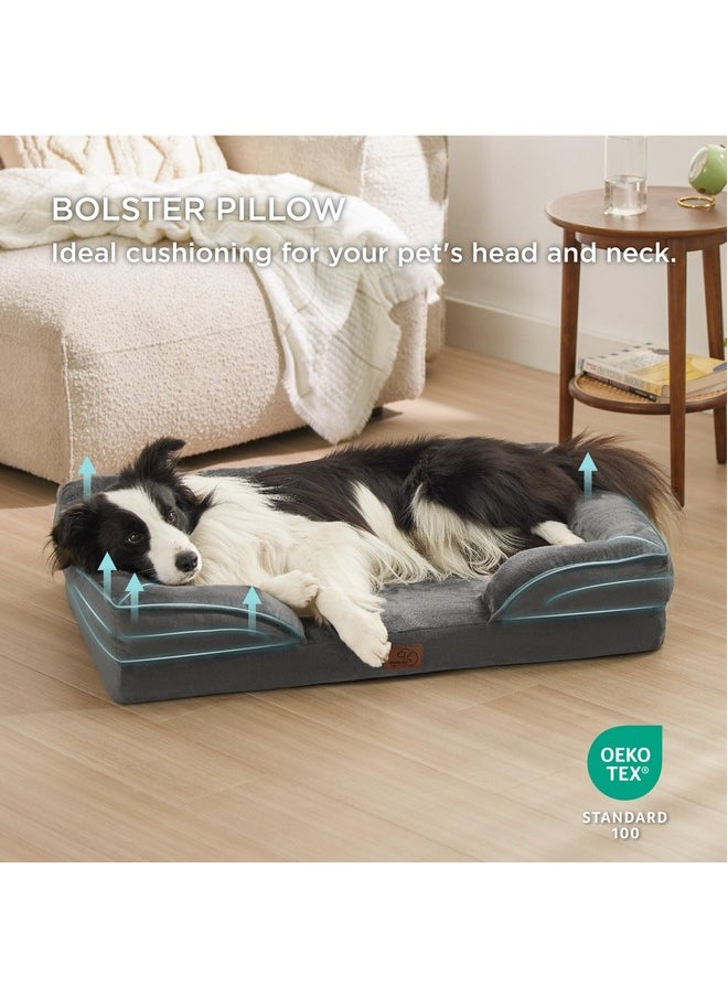 بيد شور سرير Bedsure Orthopedic للكلاب الكبيرة - أريكة كبيرة قابلة للغسل للكلاب، أريكة كبيرة داعمة للحيوانات الأليفة من الإسفنج مع غطاء قابل للإزالة والغسل، وبطانة مقاومة للماء وقاعدة غير قابلة للانزلاق، لون رمادي غامق  - Image 4