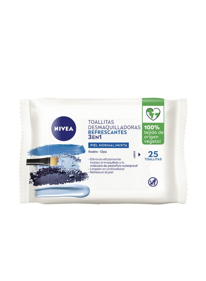 Nivea Refreshing 3-In-1 Makeup Removal Wipes x25 - Image 1