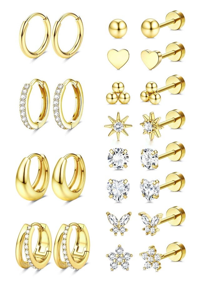 جي ستايل أقراط حلقية مطلية بالذهب عيار 14 قيراطًا من جي ستايل، مضادة للحساسية، للنساء والرجال، مصنوعة من الفولاذ الجراحي المقاوم للصدأ، ذات ظهر مسطح، أقراط صغيرة حلقية للغضروف، مجموعة أقراط مناسبة لثقوب متعددة، هدية مجوهرات للنساء - Image 1