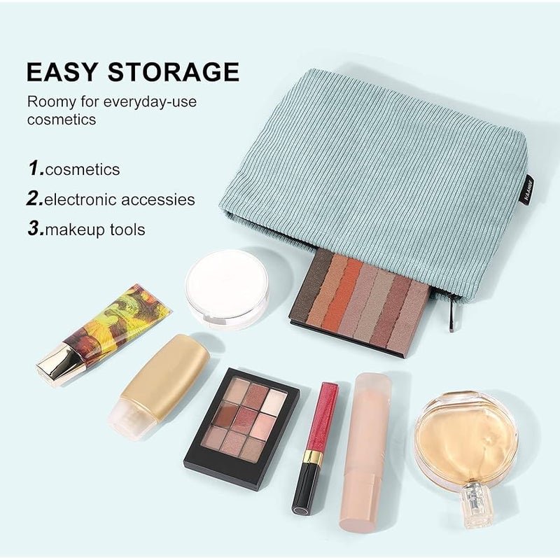 MAANGE Cosmetic Bags for Women Small Makeup Bag for Purse Corduroy Makeup Pouch Travel Makeup Bag with Metal Zipper Make Up Bag for Travelling, Green, Fashion - Image 5