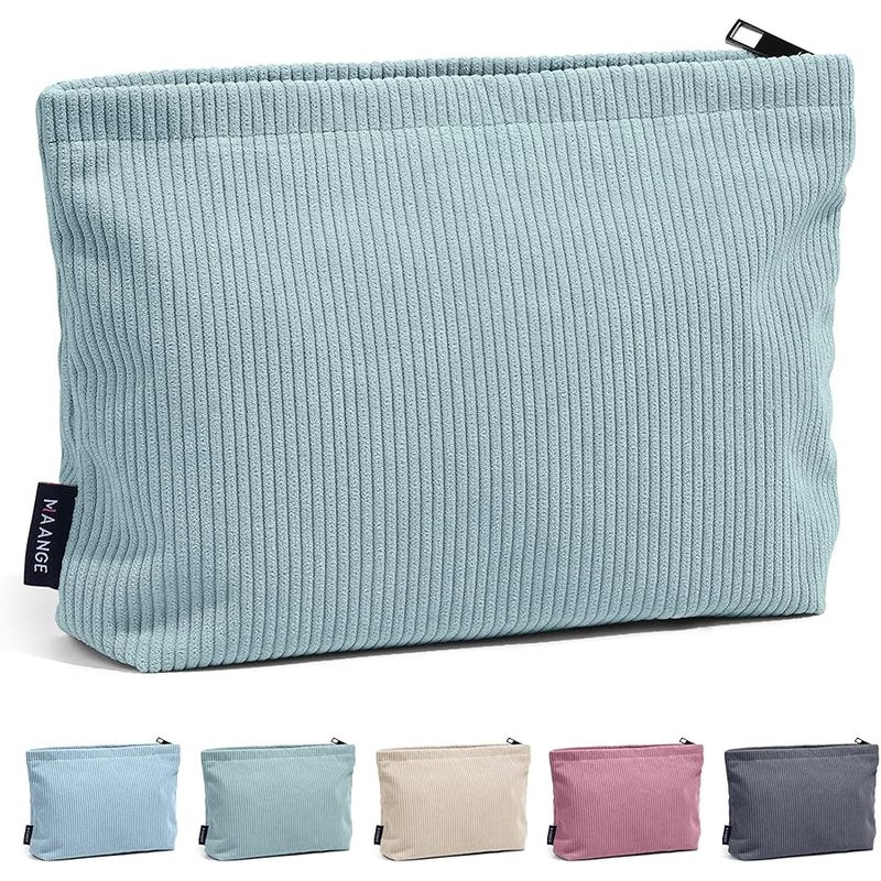 MAANGE Cosmetic Bags for Women Small Makeup Bag for Purse Corduroy Makeup Pouch Travel Makeup Bag with Metal Zipper Make Up Bag for Travelling, Green, Fashion - Image 1
