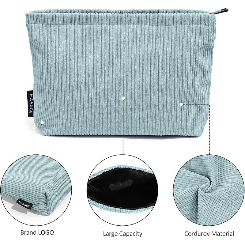 MAANGE Cosmetic Bags for Women Small Makeup Bag for Purse Corduroy Makeup Pouch Travel Makeup Bag with Metal Zipper Make Up Bag for Travelling, Green, Fashion - Image 3