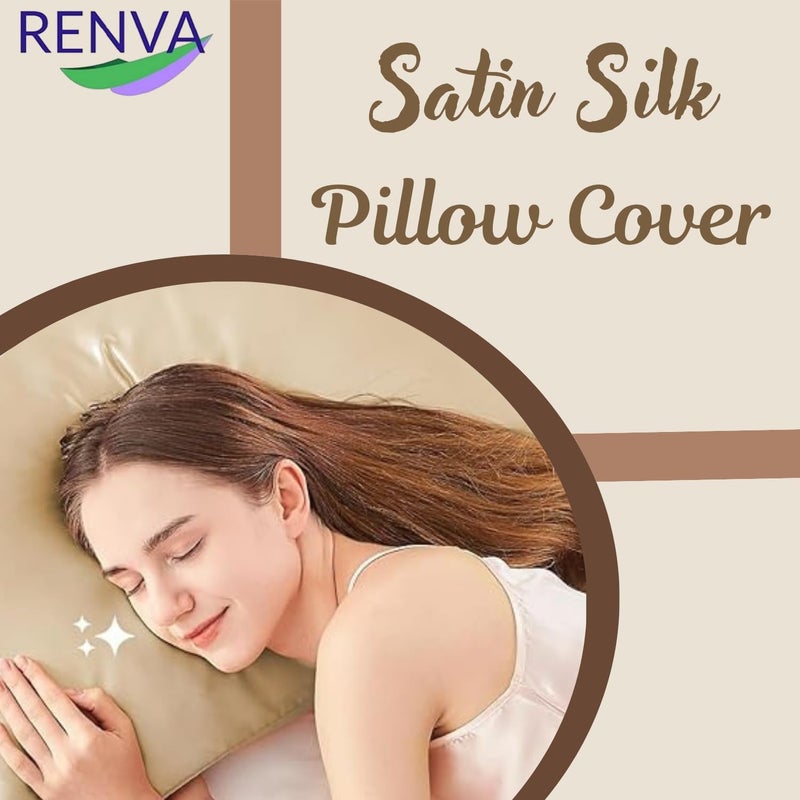 RENVA Set of 2 Satin Silk Pillowcase for Hair and Skin Standard Size 18"X 28" with Soft Breathable Smooths Cooling Pillow Covers for Sleeping (2, Gold) - Image 3